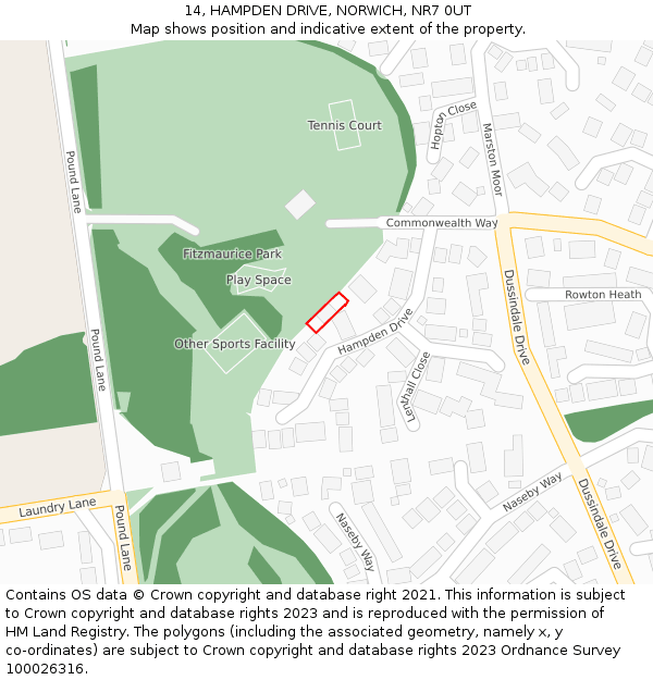 14, HAMPDEN DRIVE, NORWICH, NR7 0UT: Location map and indicative extent of plot