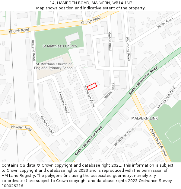 14, HAMPDEN ROAD, MALVERN, WR14 1NB: Location map and indicative extent of plot