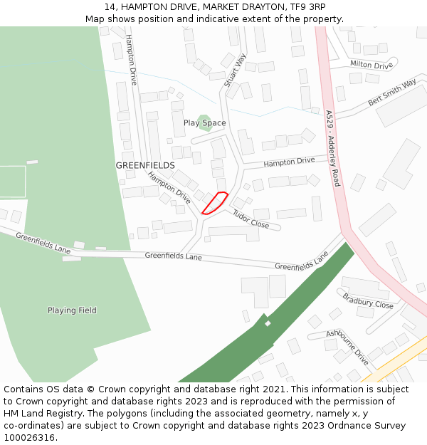 14, HAMPTON DRIVE, MARKET DRAYTON, TF9 3RP: Location map and indicative extent of plot