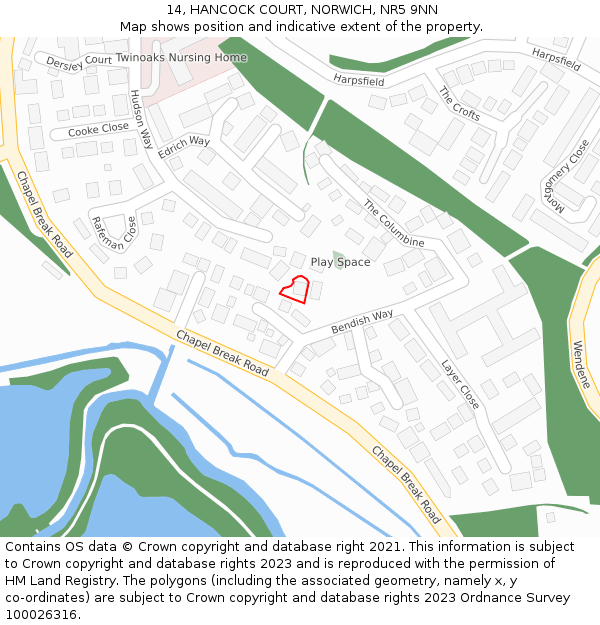 14, HANCOCK COURT, NORWICH, NR5 9NN: Location map and indicative extent of plot