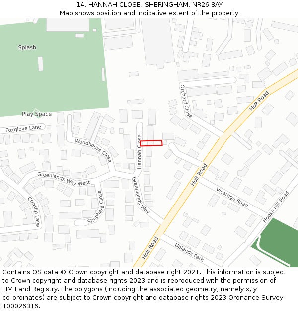 14, HANNAH CLOSE, SHERINGHAM, NR26 8AY: Location map and indicative extent of plot