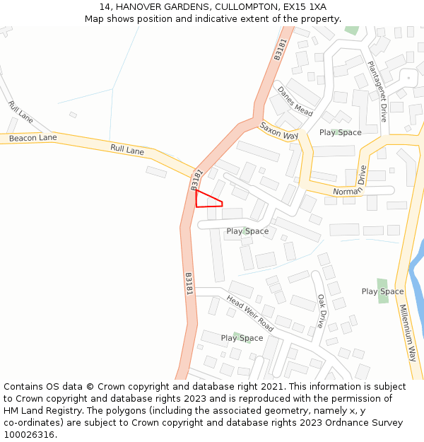 14, HANOVER GARDENS, CULLOMPTON, EX15 1XA: Location map and indicative extent of plot