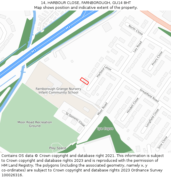 14, HARBOUR CLOSE, FARNBOROUGH, GU14 8HT: Location map and indicative extent of plot