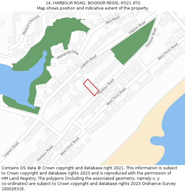 14, HARBOUR ROAD, BOGNOR REGIS, PO21 4TG: Location map and indicative extent of plot