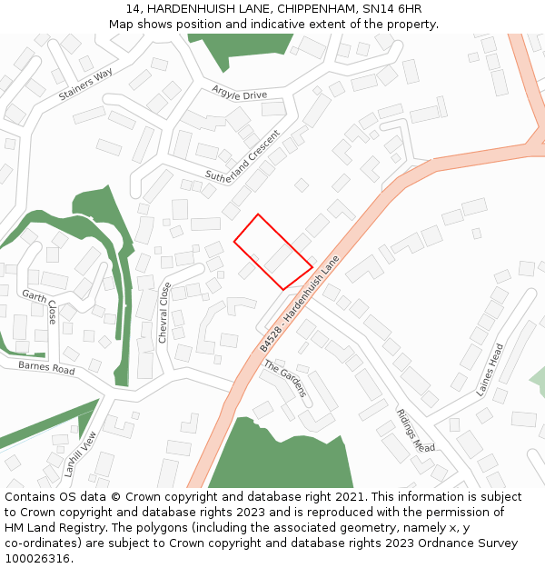 14, HARDENHUISH LANE, CHIPPENHAM, SN14 6HR: Location map and indicative extent of plot