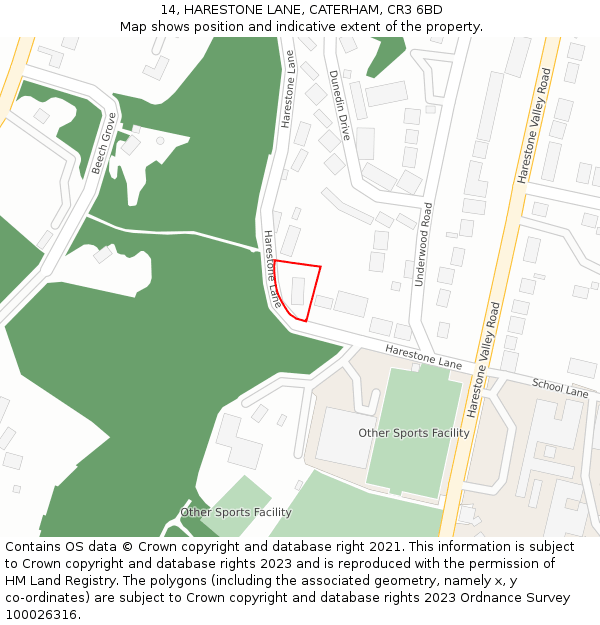 14, HARESTONE LANE, CATERHAM, CR3 6BD: Location map and indicative extent of plot