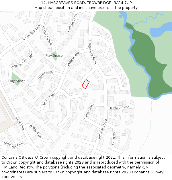 14, HARGREAVES ROAD, TROWBRIDGE, BA14 7UP: Location map and indicative extent of plot