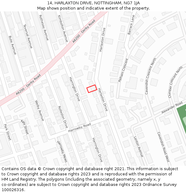 14, HARLAXTON DRIVE, NOTTINGHAM, NG7 1JA: Location map and indicative extent of plot