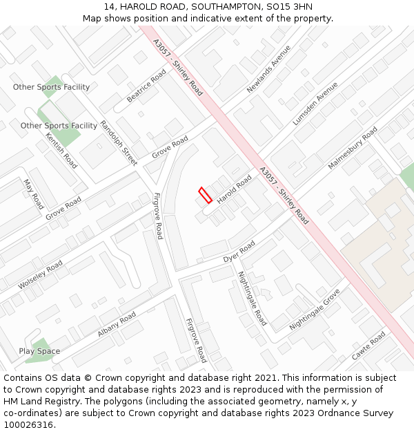 14, HAROLD ROAD, SOUTHAMPTON, SO15 3HN: Location map and indicative extent of plot