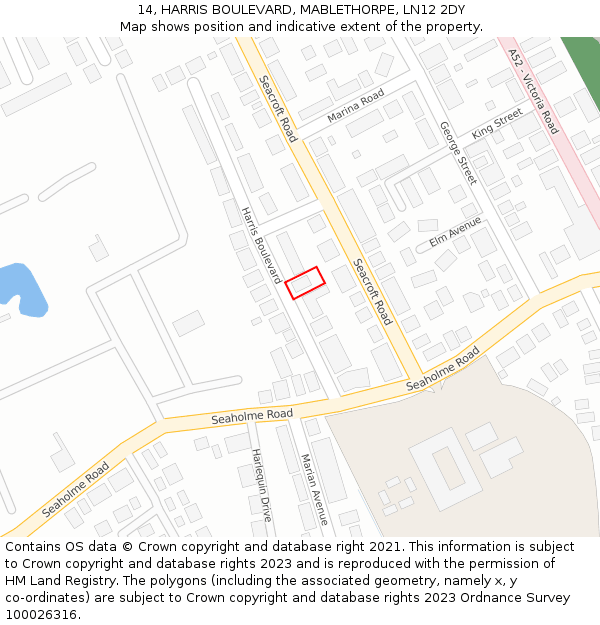 14, HARRIS BOULEVARD, MABLETHORPE, LN12 2DY: Location map and indicative extent of plot