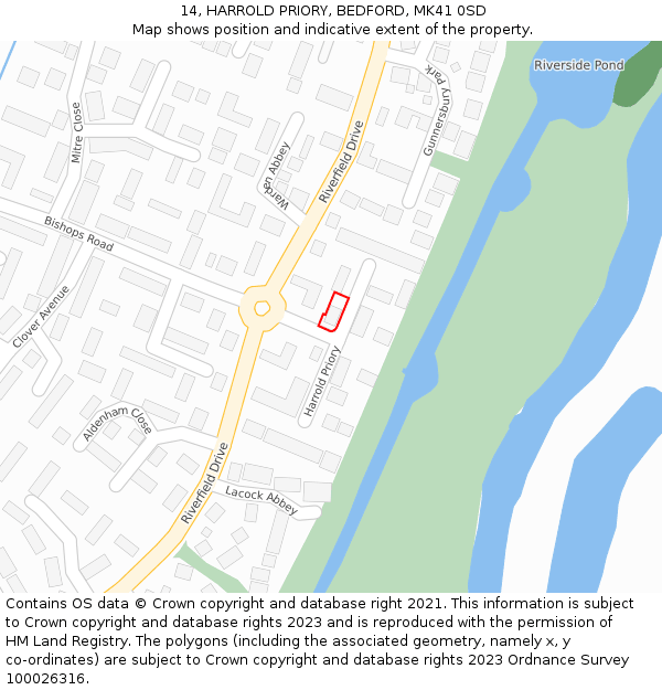 14, HARROLD PRIORY, BEDFORD, MK41 0SD: Location map and indicative extent of plot