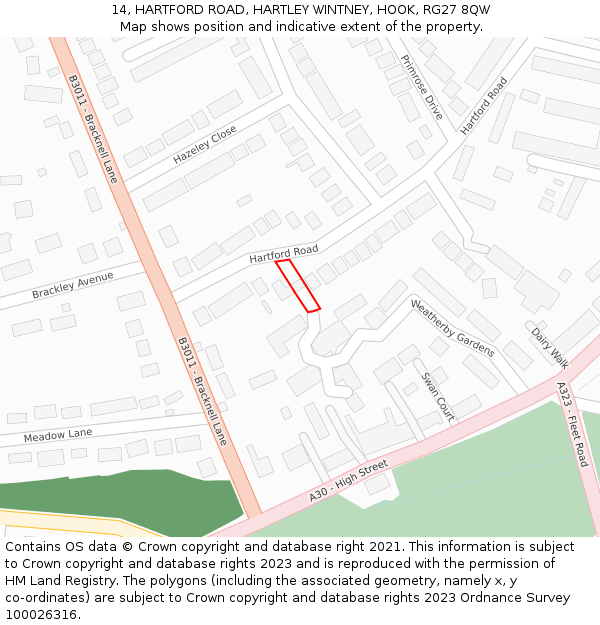 14, HARTFORD ROAD, HARTLEY WINTNEY, HOOK, RG27 8QW: Location map and indicative extent of plot