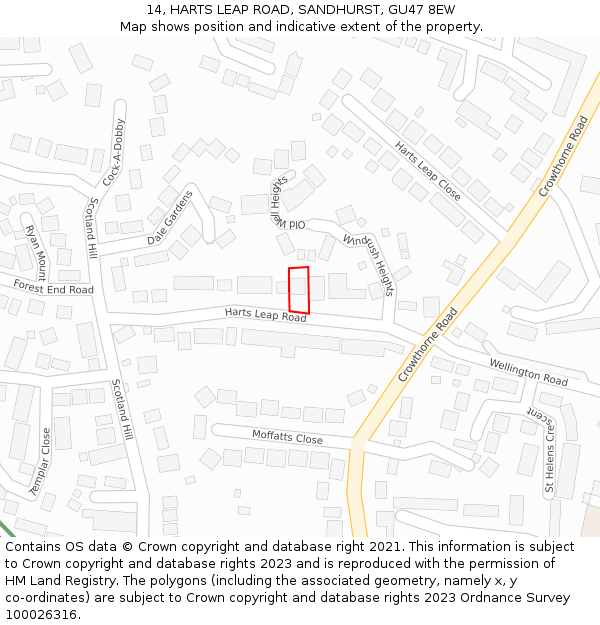 14, HARTS LEAP ROAD, SANDHURST, GU47 8EW: Location map and indicative extent of plot