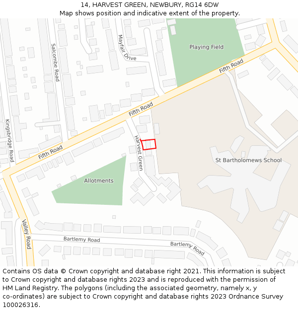 14, HARVEST GREEN, NEWBURY, RG14 6DW: Location map and indicative extent of plot