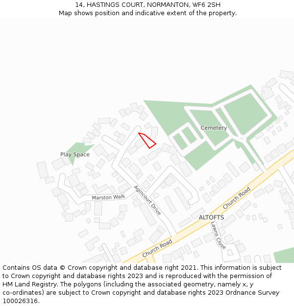 14, HASTINGS COURT, NORMANTON, WF6 2SH: Location map and indicative extent of plot