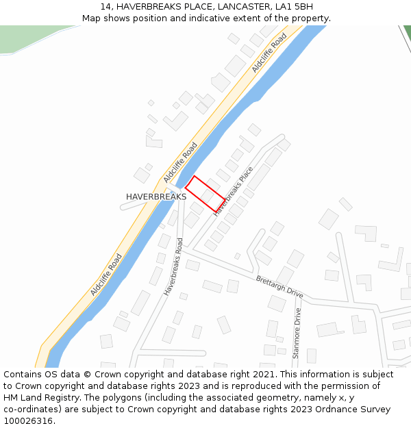 14, HAVERBREAKS PLACE, LANCASTER, LA1 5BH: Location map and indicative extent of plot