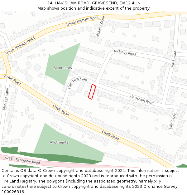 14, HAVISHAM ROAD, GRAVESEND, DA12 4UN: Location map and indicative extent of plot