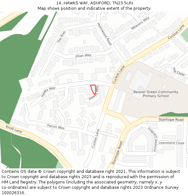 14, HAWKS WAY, ASHFORD, TN23 5UN: Location map and indicative extent of plot