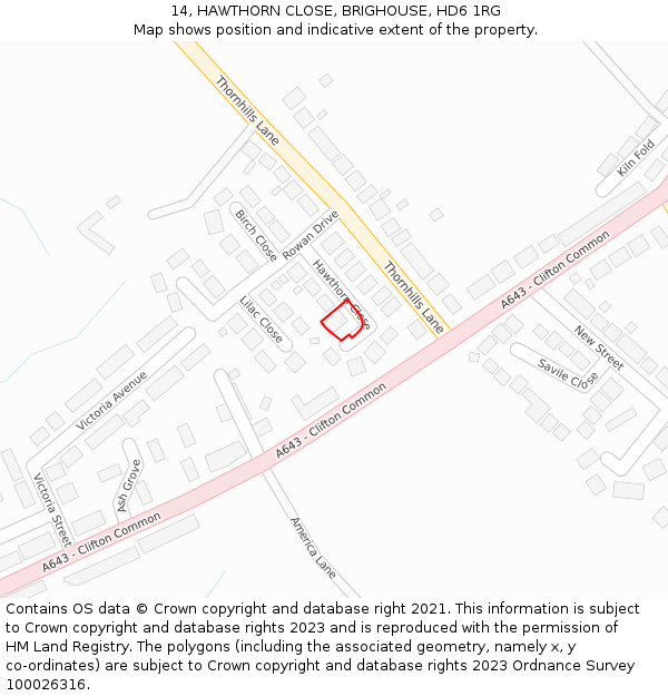 14, HAWTHORN CLOSE, BRIGHOUSE, HD6 1RG: Location map and indicative extent of plot