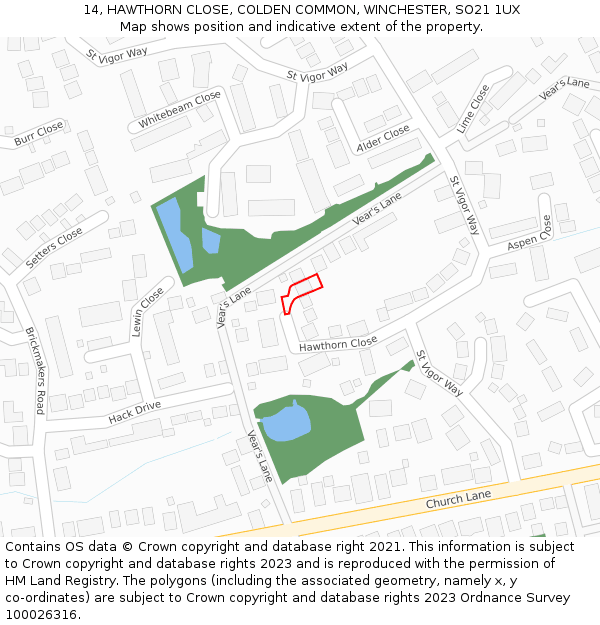 14, HAWTHORN CLOSE, COLDEN COMMON, WINCHESTER, SO21 1UX: Location map and indicative extent of plot