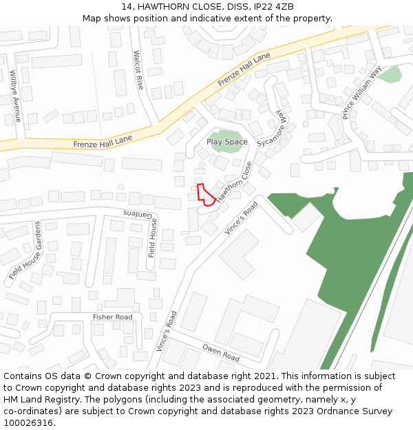 14, HAWTHORN CLOSE, DISS, IP22 4ZB: Location map and indicative extent of plot