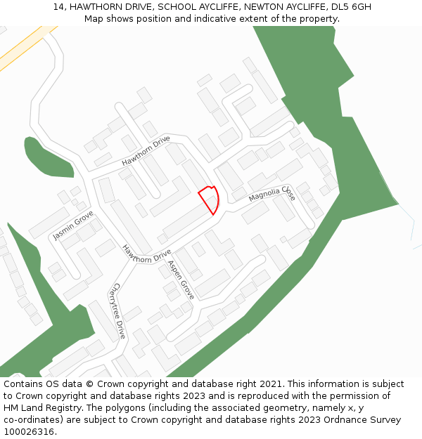 14, HAWTHORN DRIVE, SCHOOL AYCLIFFE, NEWTON AYCLIFFE, DL5 6GH: Location map and indicative extent of plot