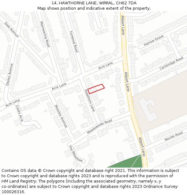 14, HAWTHORNE LANE, WIRRAL, CH62 7DA: Location map and indicative extent of plot