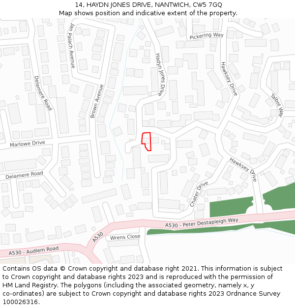 14, HAYDN JONES DRIVE, NANTWICH, CW5 7GQ: Location map and indicative extent of plot