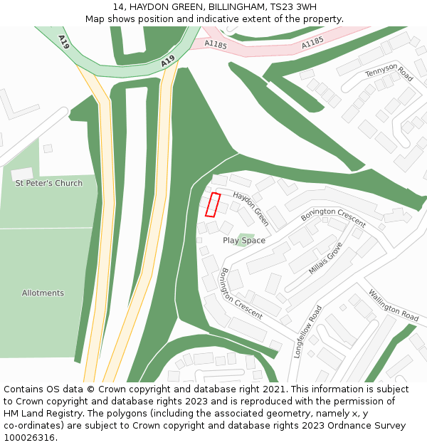 14, HAYDON GREEN, BILLINGHAM, TS23 3WH: Location map and indicative extent of plot