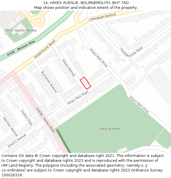 14, HAYES AVENUE, BOURNEMOUTH, BH7 7AD: Location map and indicative extent of plot