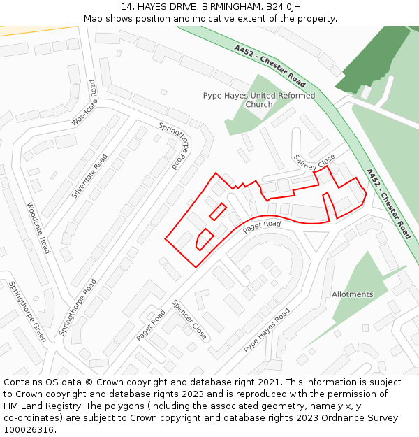 14, HAYES DRIVE, BIRMINGHAM, B24 0JH: Location map and indicative extent of plot