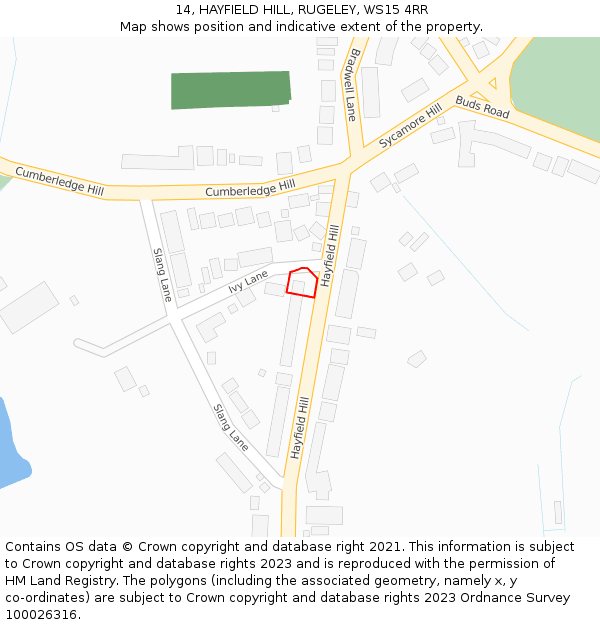 14, HAYFIELD HILL, RUGELEY, WS15 4RR: Location map and indicative extent of plot