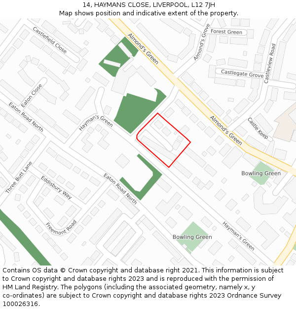 14, HAYMANS CLOSE, LIVERPOOL, L12 7JH: Location map and indicative extent of plot