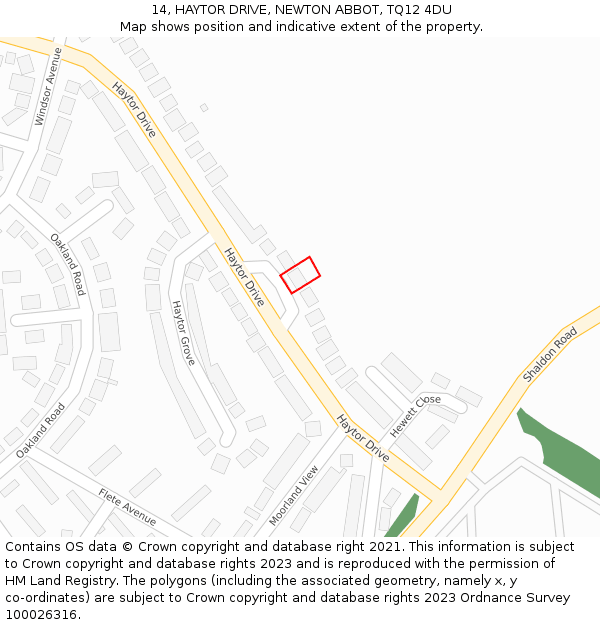 14, HAYTOR DRIVE, NEWTON ABBOT, TQ12 4DU: Location map and indicative extent of plot