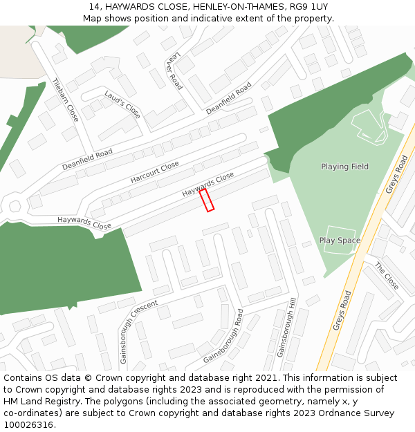 14, HAYWARDS CLOSE, HENLEY-ON-THAMES, RG9 1UY: Location map and indicative extent of plot