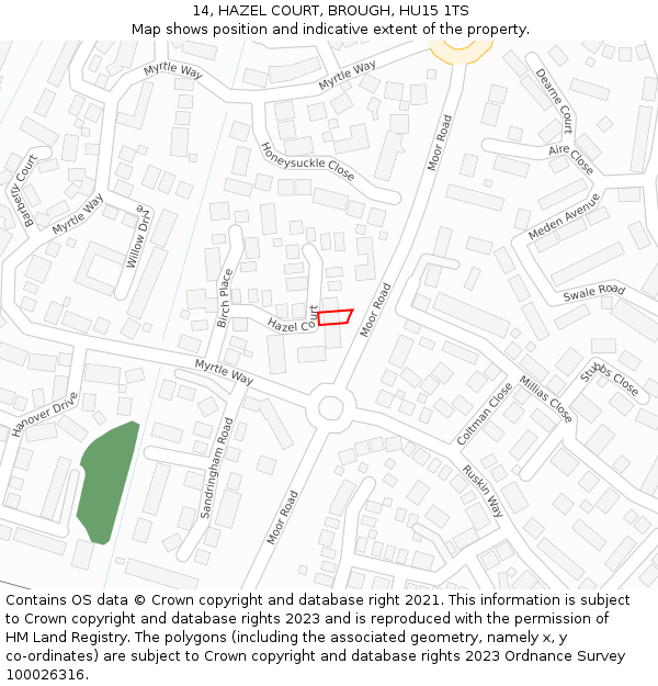 14, HAZEL COURT, BROUGH, HU15 1TS: Location map and indicative extent of plot