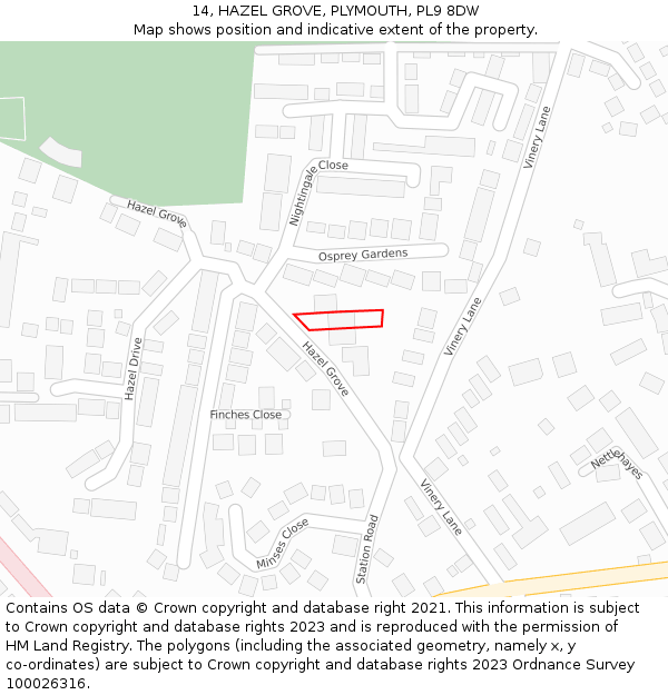 14, HAZEL GROVE, PLYMOUTH, PL9 8DW: Location map and indicative extent of plot