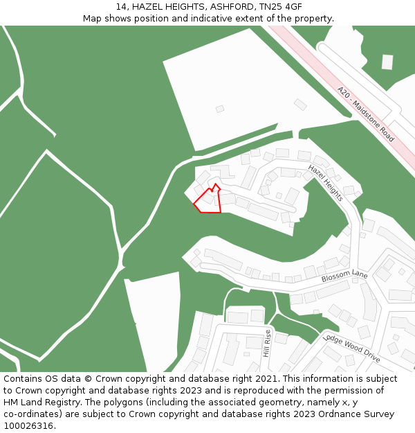 14, HAZEL HEIGHTS, ASHFORD, TN25 4GF: Location map and indicative extent of plot