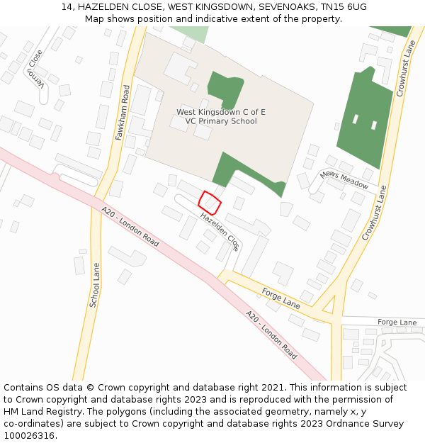 14, HAZELDEN CLOSE, WEST KINGSDOWN, SEVENOAKS, TN15 6UG: Location map and indicative extent of plot