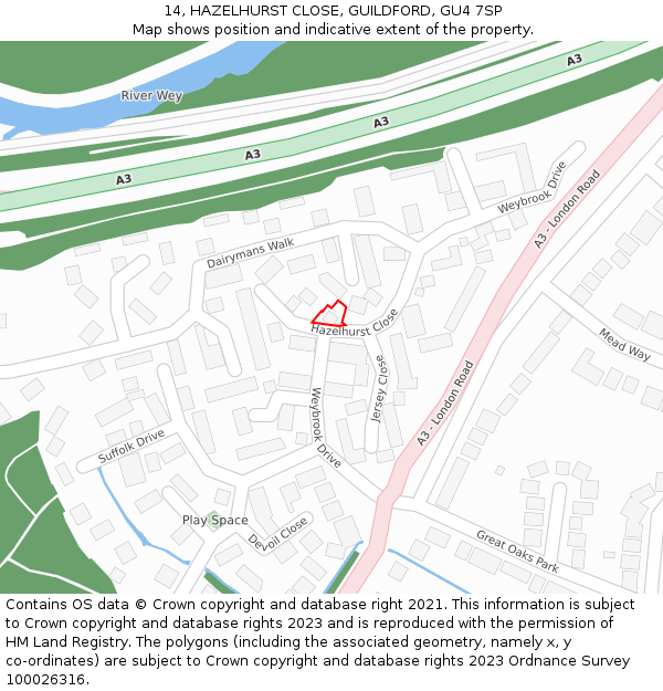 14, HAZELHURST CLOSE, GUILDFORD, GU4 7SP: Location map and indicative extent of plot