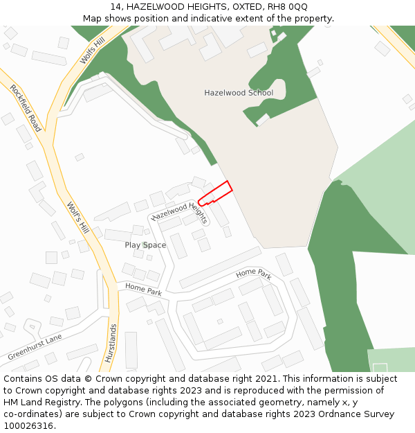 14, HAZELWOOD HEIGHTS, OXTED, RH8 0QQ: Location map and indicative extent of plot