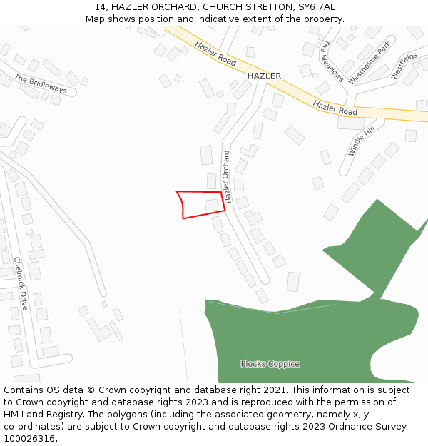 14, HAZLER ORCHARD, CHURCH STRETTON, SY6 7AL: Location map and indicative extent of plot
