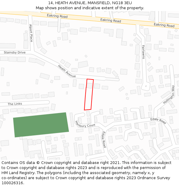 14, HEATH AVENUE, MANSFIELD, NG18 3EU: Location map and indicative extent of plot