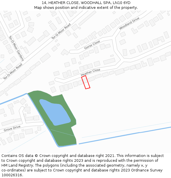 14, HEATHER CLOSE, WOODHALL SPA, LN10 6YD: Location map and indicative extent of plot