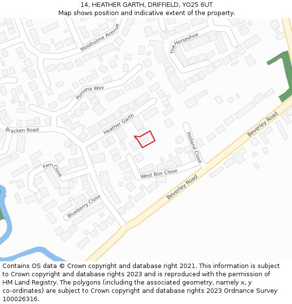 14, HEATHER GARTH, DRIFFIELD, YO25 6UT: Location map and indicative extent of plot