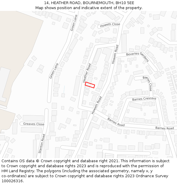 14, HEATHER ROAD, BOURNEMOUTH, BH10 5EE: Location map and indicative extent of plot