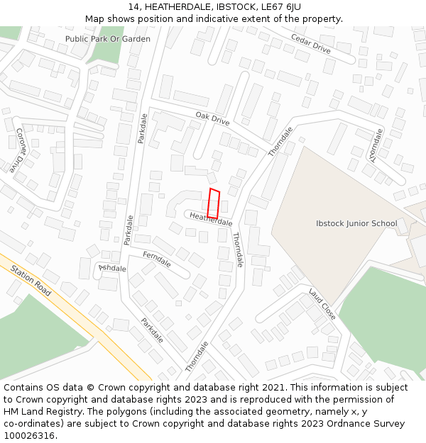 14, HEATHERDALE, IBSTOCK, LE67 6JU: Location map and indicative extent of plot