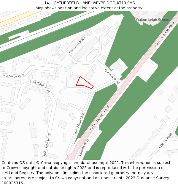 14, HEATHERFIELD LANE, WEYBRIDGE, KT13 0AS: Location map and indicative extent of plot