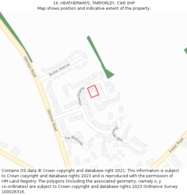 14, HEATHERWAYS, TARPORLEY, CW6 0HP: Location map and indicative extent of plot