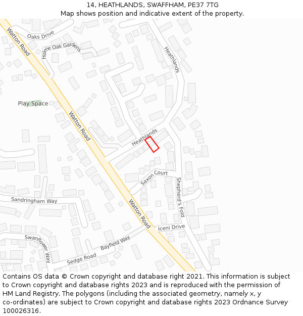 14, HEATHLANDS, SWAFFHAM, PE37 7TG: Location map and indicative extent of plot